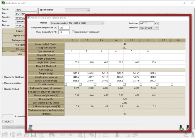 Bulk Specific Gravity Software Visual