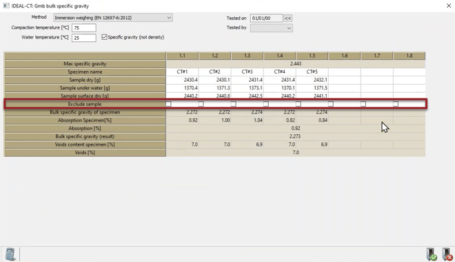 Bulk Specific Gravity Sample in Software