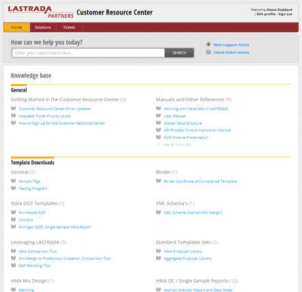 Customer Resource Center webpage