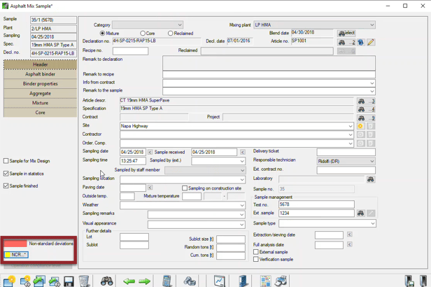 Non-Compliance Reporting - Asphalt Mix Sample