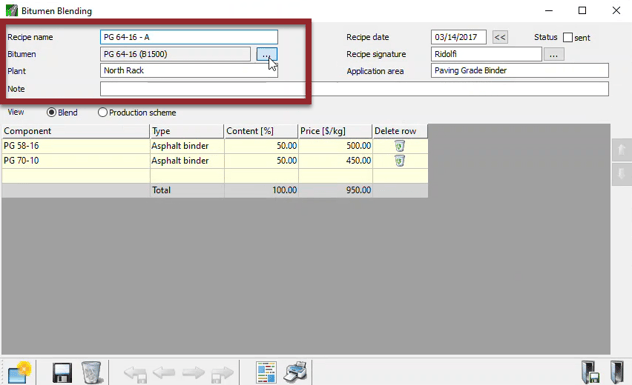 Software visual of Assign Recipes Example