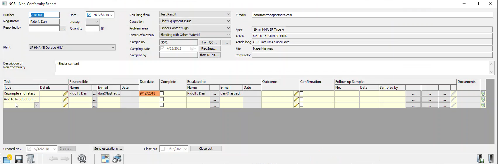 Non-Compliance Reporting - Non-Conformity report